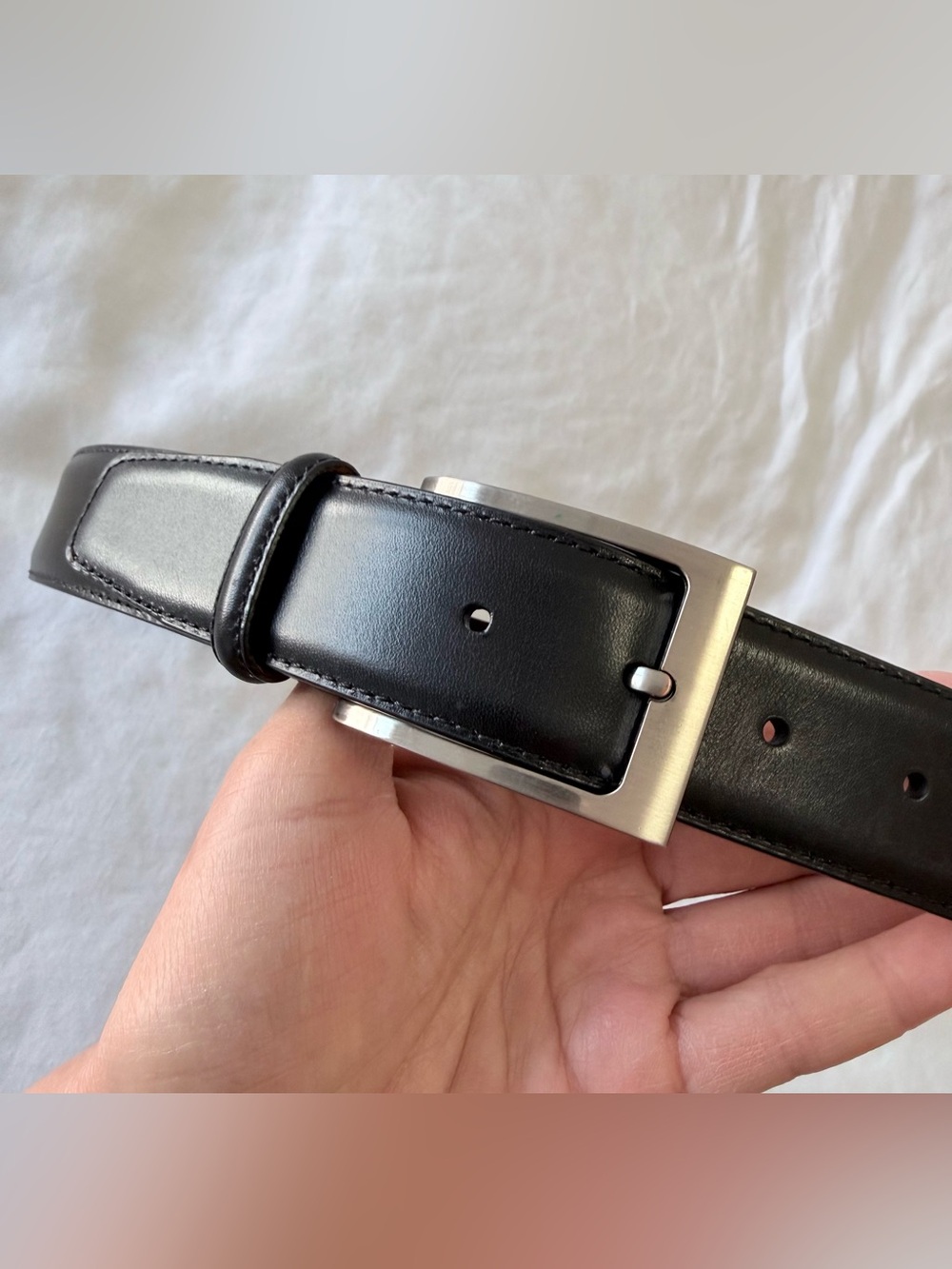 Magnanni | Mens 36 | Black Leather Belt Silver Tone Buckle | Business Preppy